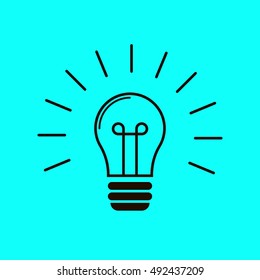 Included light bulb on a blue background. Isolated vector image of the fixture. Yellow lightbulb. Illuminated idea. Lighting fixtures. Light. Glowing lamps. The idea bulb. Brainstorm. Unexpected idea
