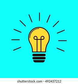 Included light bulb on a blue background. Isolated vector image of the fixture. Yellow lightbulb. Illuminated idea. Lighting fixtures. Light. Glowing lamps. The idea bulb. Brainstorm. Unexpected idea