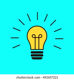 Included light bulb on a blue background. Isolated vector image of the fixture. Yellow lightbulb. Illuminated idea. Lighting fixtures. Light. Glowing lamps. The idea bulb. Brainstorm. Unexpected idea