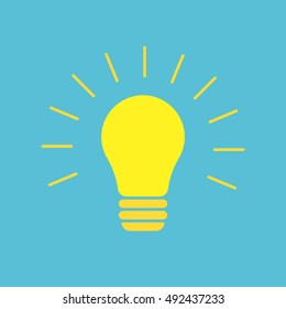 Included light bulb on a blue background. Isolated vector image of the fixture. Yellow lightbulb. Illuminated idea. Lighting fixtures. Light. Glowing lamps. The idea bulb. Brainstorm. Unexpected idea