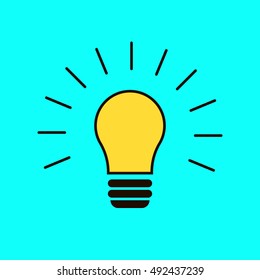 Included light bulb on a blue background. Isolated vector image of the fixture. Yellow lightbulb. Illuminated idea. Lighting fixtures. Light. Glowing lamps. The idea bulb. Brainstorm. Unexpected idea