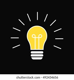 Included light bulb on dark background. Isolated vector image of the fixture. Yellow lightbulb. Illuminated idea. Lighting fixtures. Light. Glowing lamps. The idea bulb. Brainstorm. Unexpected idea