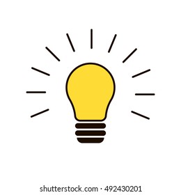 Included light bulb on a white background. Isolated vector image of the fixture. Yellow lightbulb. Illuminated idea. Lighting fixtures. Light. Glowing lamps. The idea bulb. Brainstorm. Unexpected idea