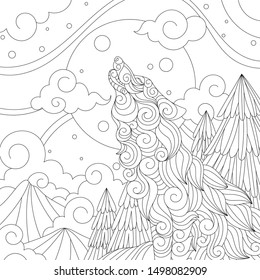 Included in this pack is adult coloring book illustration of wolf.