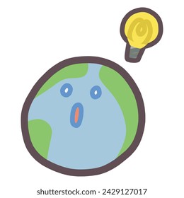 Includes a cute deformed character illustration bulb of the earth with a pinched expression.