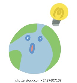 Includes a cute deformed character illustration bulb of the earth with a pinched expression.