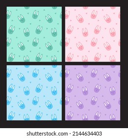 Includes cute rabbit pattern seamless background on green, pink, blue, purple background.