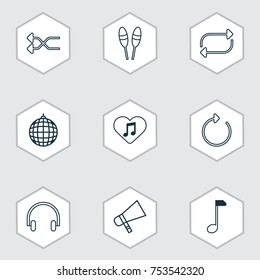 Includes Icons Such As Bullhorn, Headset, Loved Melody And Other.  Multimedia Icons Set. 