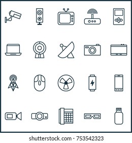 Includes Icons Such As Camcorder, Charge, Television And Other.  Hardware Icons Set. 