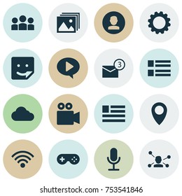 Includes Icons Such As Camcorder, Form, Gear And Other.  Internet Icons Set. 