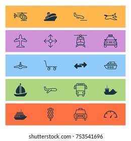Includes Icons Such As Cargo Cart, Tanker, Flight Vehicle And Other.  Shipping Icons Set. 