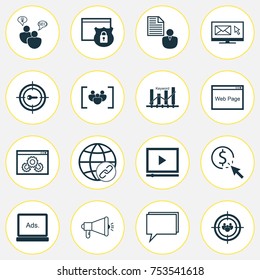 Includes Icons Such As Connectivity, Keyword Marketing, Media Campaign And Other.  Advertising Icons Set. 