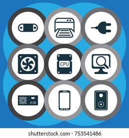 Includes Icons Such As Cpu, Laptop, Computer Ventilation And Other.  Hardware Icons Set. 