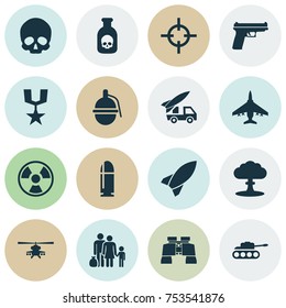 Includes Icons Such As Cranium, Target, Ordnance And Other.  Warfare Icons Set. 