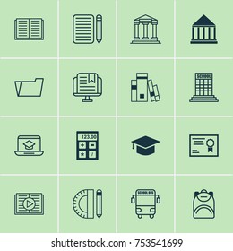 Includes Icons Such As Document Case, Electronic Tool, Education Tools And Other.  School Icons Set. 