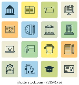 Includes Icons Such As Education Tools, College, Transport Vehicle And Other.  Education Icons Set. 
