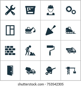 Includes Icons Such As Engineer, Builder, Tractor And Other.  Construction Icons Set. 