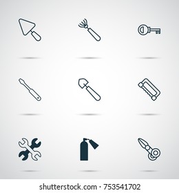 Includes Icons Such As Firefighter, Scoop, Putty And Other.  Equipment Icons Set. 