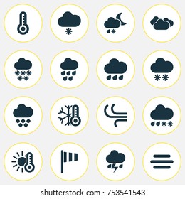 Includes Icons Such As Flag, Hail, Light Snow Shower Night And Other.  Weather Icons Set. 