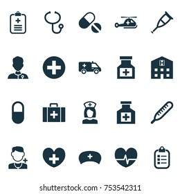 Includes Icons Such As Heal, Physician, Nanny And Other.  Drug Icons Set. 