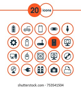 Includes Icons Such As Joystick, Control Device, File Scanner And Other.  Computer Icons Set. 