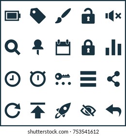 Includes Icons Such As Key, Date, Schedule And Other.  Interface Icons Set. 
