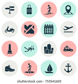 Includes Icons Such As Landmark, Sneaker, Direction.  Exploration Icons Set. 