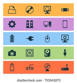 Includes Icons Such As Laptop, Settings, Aux Cord And Other.  Computer Icons Set. 