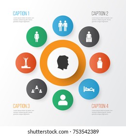 Includes Icons Such As Lecturer, Bedtime, User And Other.  Person Icons Set. 
