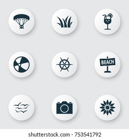 Includes Icons Such As Lemonade, Balloon, Wheel And Other.  Summer Icons Set. 