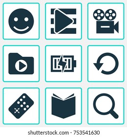 Includes Icons Such As Media Folder, Learning, Smile And Other.  Music Icons Set. 