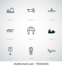 Includes Icons Such As Metro, Baggage Carousel, Tanker And Other.  Transportation Icons Set. 