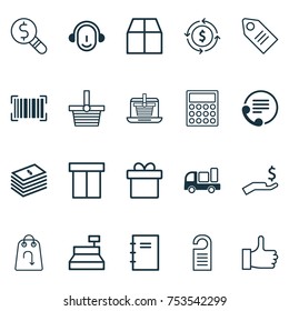 Includes Icons Such As Pannier, Business Inspection, Spiral Notebook And Other.  Ecommerce Icons Set. 