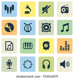 Includes Icons Such As Phonograph, Timbrel, Octave And Other.  Audio Icons Set. 