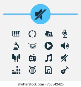 Includes Icons Such As Phonograph, Timbrel, Music And Other.  Music Icons Set. 