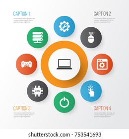 Includes Icons Such As Power On, Database, Tab And Other.  Digital Icons Set. 