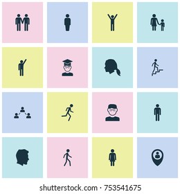 Includes Icons Such As Raised Hand, Jogging, Male.  Person Icons Set. 