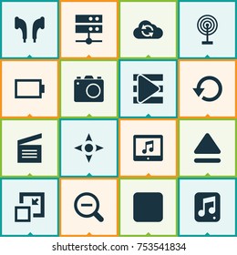 Includes Icons Such As Refresh, Datacenter, Headphone And Other.  Media Icons Set. 