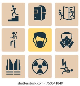 Includes Icons Such As Respirator, Lifesaver, Mask And Other.  Protection Icons Set. 
