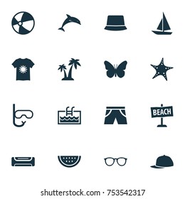 Includes Icons Such As Sea Star, Wall Cooler, Goggles And Other.  Summer Icons Set. 