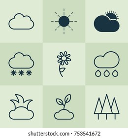 Includes Icons Such As Snowstorm, Cloud, Forest And Other.  Landscape Icons Set. 