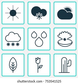 Includes Icons Such As Snowstorm, Tree Leaf, Water Drops And Other.  World Icons Set. 