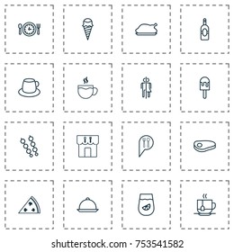 Includes Icons Such As Sorbet, Lemonade, Sundae And Other.  Eating Icons Set. 