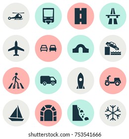 Includes Icons Such As Spaceship, Chopper, Landslide.  Transport Icons Set. 