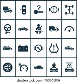 Includes Icons Such As Steering, Crossover, Battery And Other.  Auto Icons Set. 