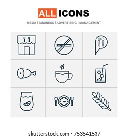 Includes Icons Such As Tea, Wheat, Check In And Other.  Restaurant Icons Set. 