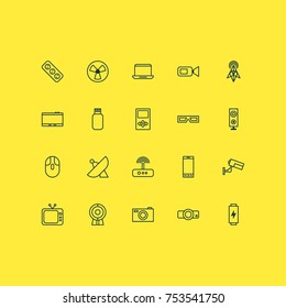 Includes Icons Such As Telephone, Wireless Router, Speaker And Other.  Gadget Icons Set. 