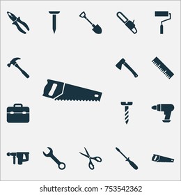 Includes Icons Such As Tool, Ruler, Shears And Other.  Handtools Icons Set. 