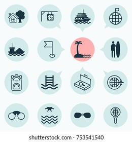 Includes Icons Such As Travel Direction, Pair Of Glasses, Ranch Home And Other.  Tourism Icons Set. 