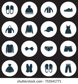 Includes Icons Such As Waistcoat, Swimming Trunk, Sarafan And Other.  Dress Icons Set. 